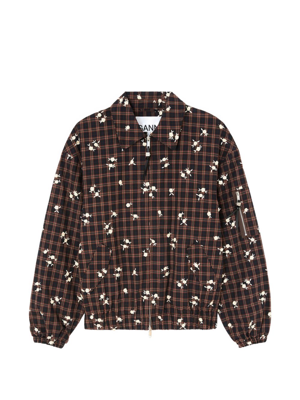 GANNI Giacca Harrington oversize a quadri con ricami floreali