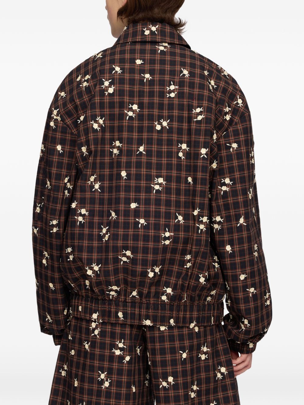 GANNI Giacca Harrington oversize a quadri con ricami floreali