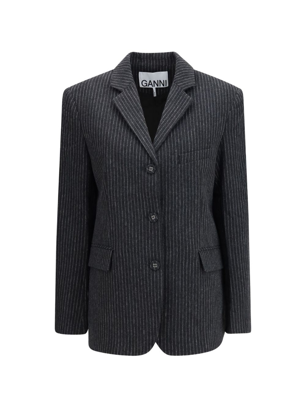GANNI Blazer Monopetto Gessato Nero