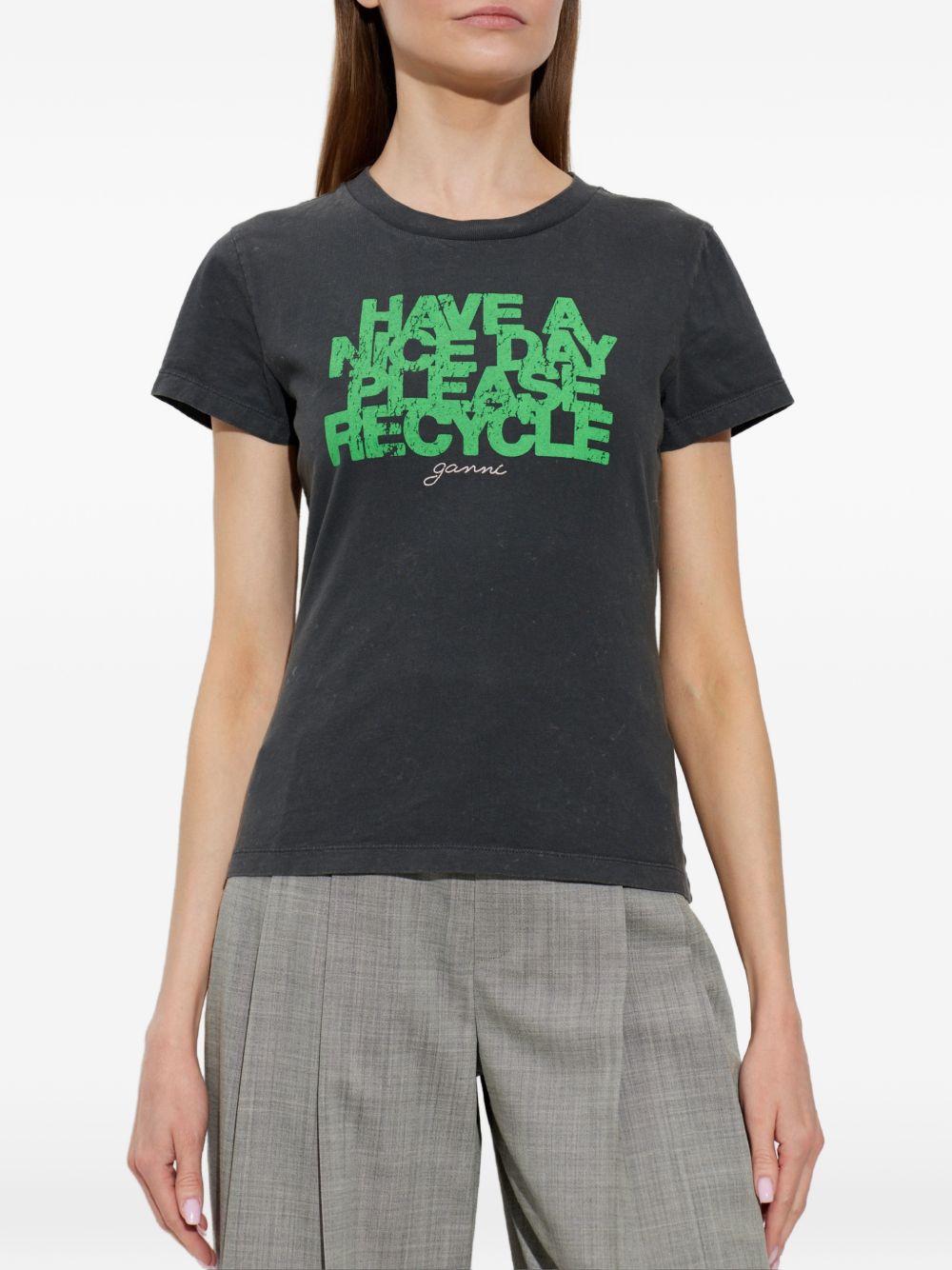GANNI T-shirt in cotone nero con stampa grafica