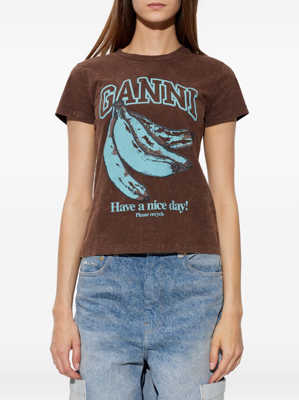 GANNI T-shirt con stampa Banana logo in cotone biologico marrone