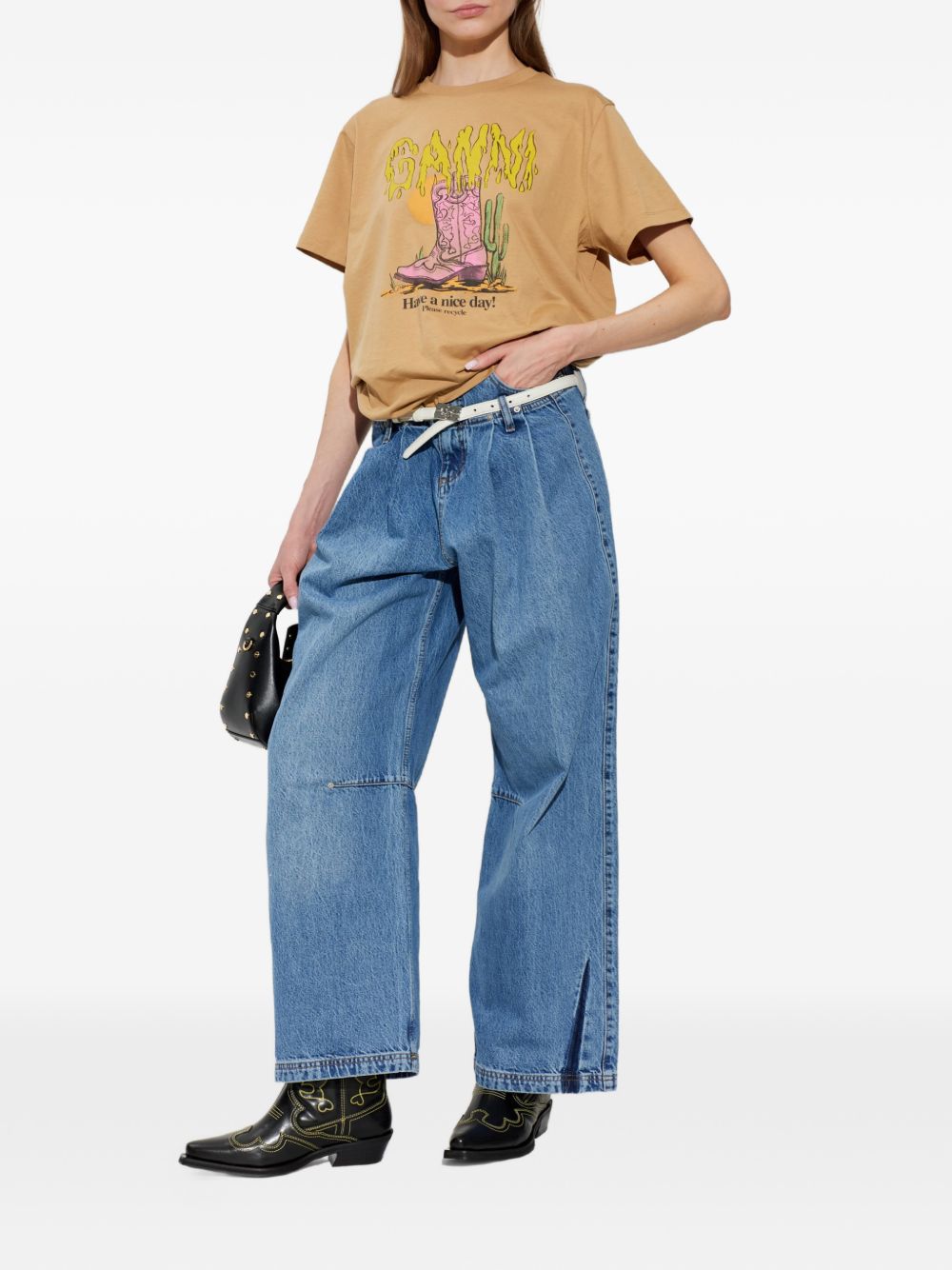 GANNI T-shirt arancione in cotone con stampa grafica