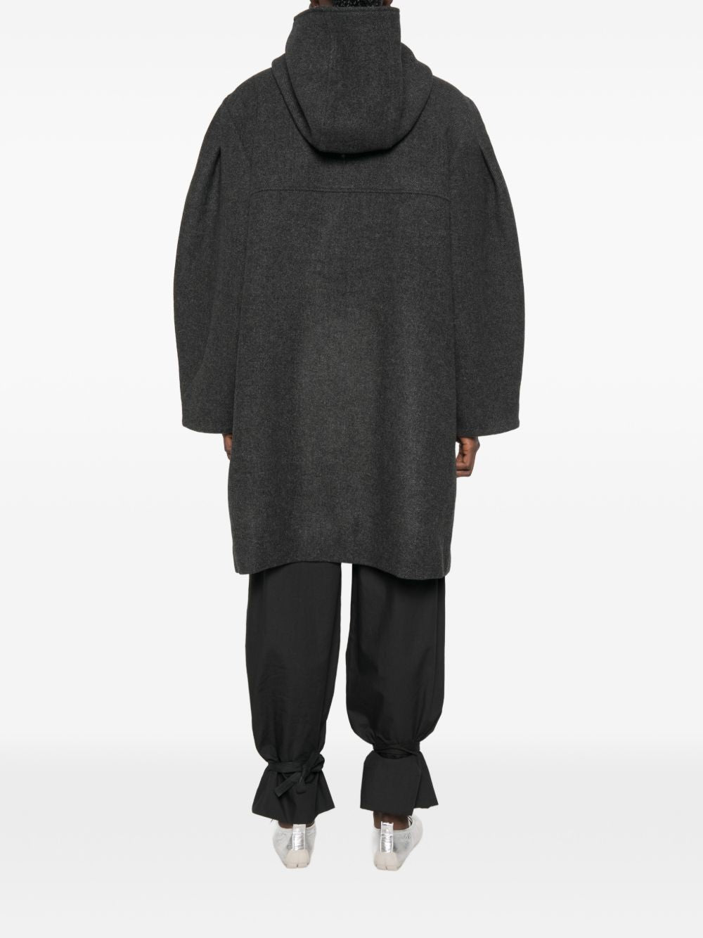GANNI Cappotto grigio con cappuccio in lana, poliestere e cashmere