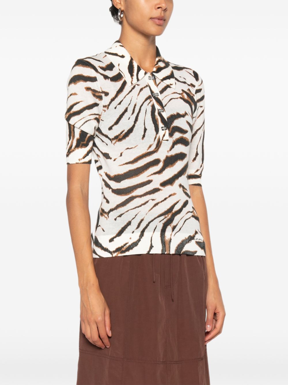 GANNI Polo con stampa zebra e logo in cotone biologico