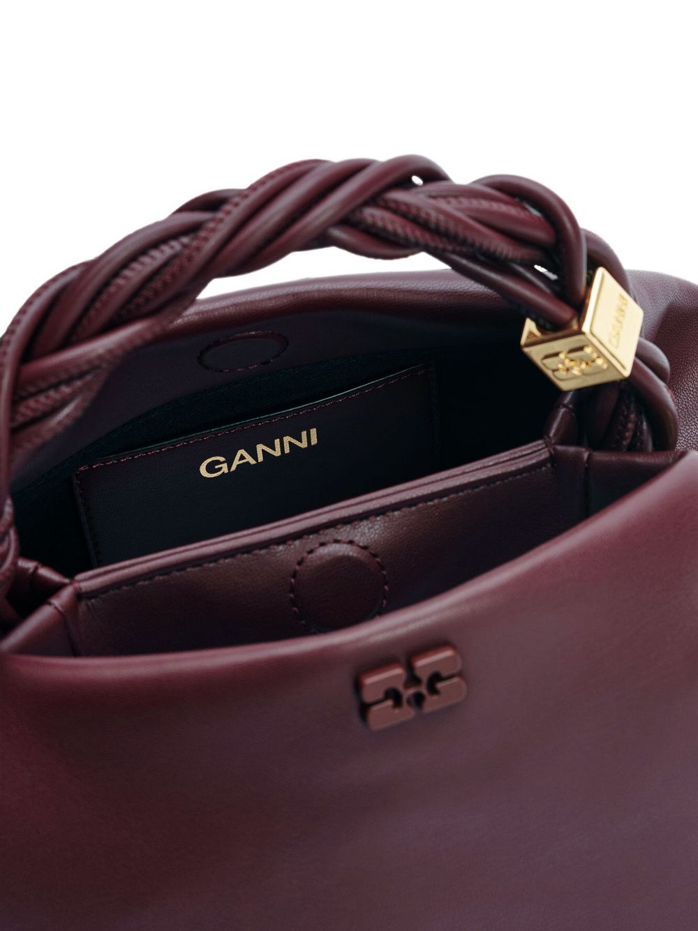 GANNI Borsa a mano Bou Bag Small in pelle burgundy
