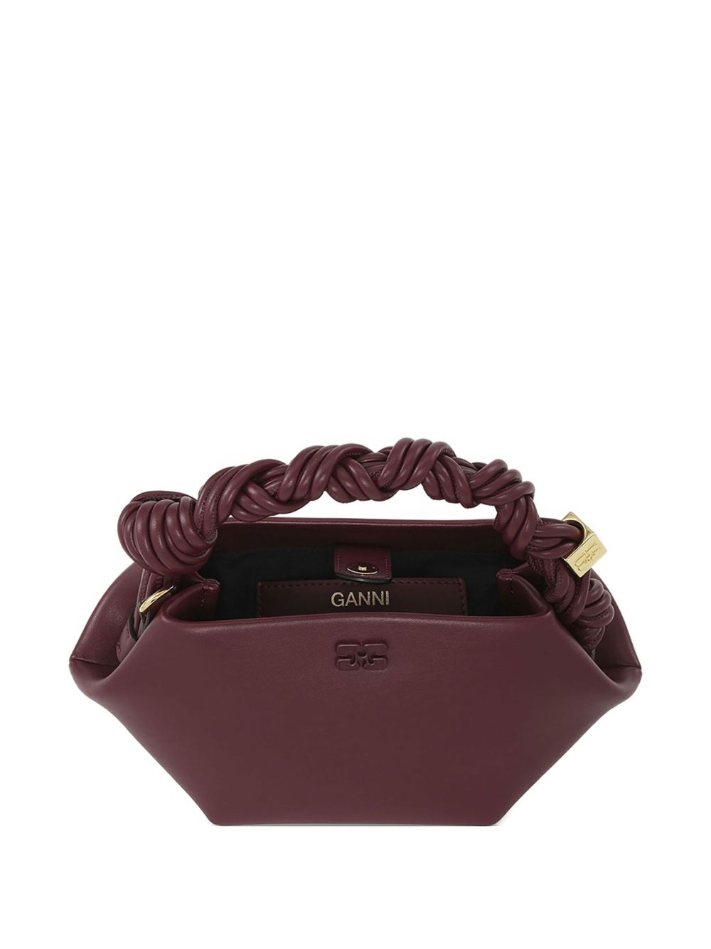 GANNI Mini Bou Bag in pelle burgundy con logo Butterfly