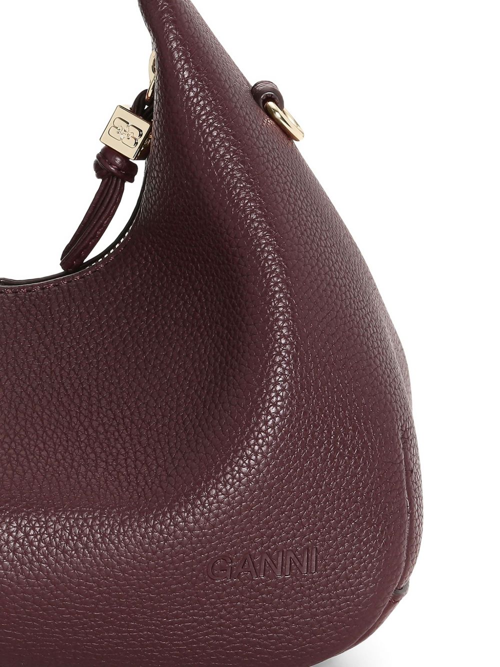 GANNI Borsa marrone in pelle grana con manico e tracolla removibile