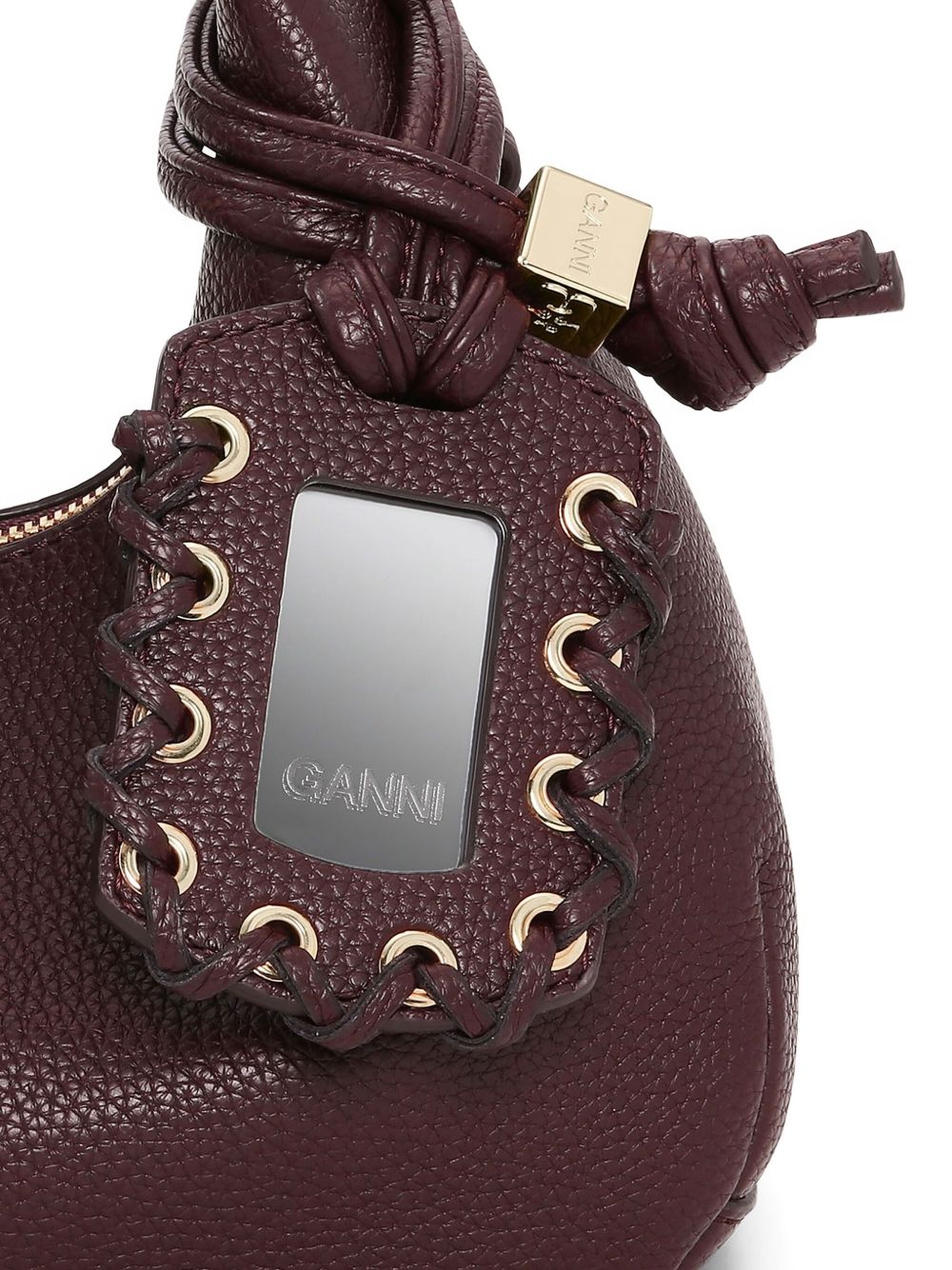 GANNI Borsa marrone in pelle grana con manico e tracolla removibile