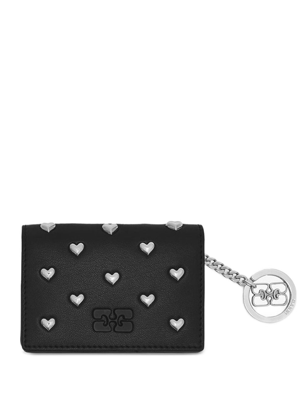 GANNI Portacarte Bou nero con borchie a cuore