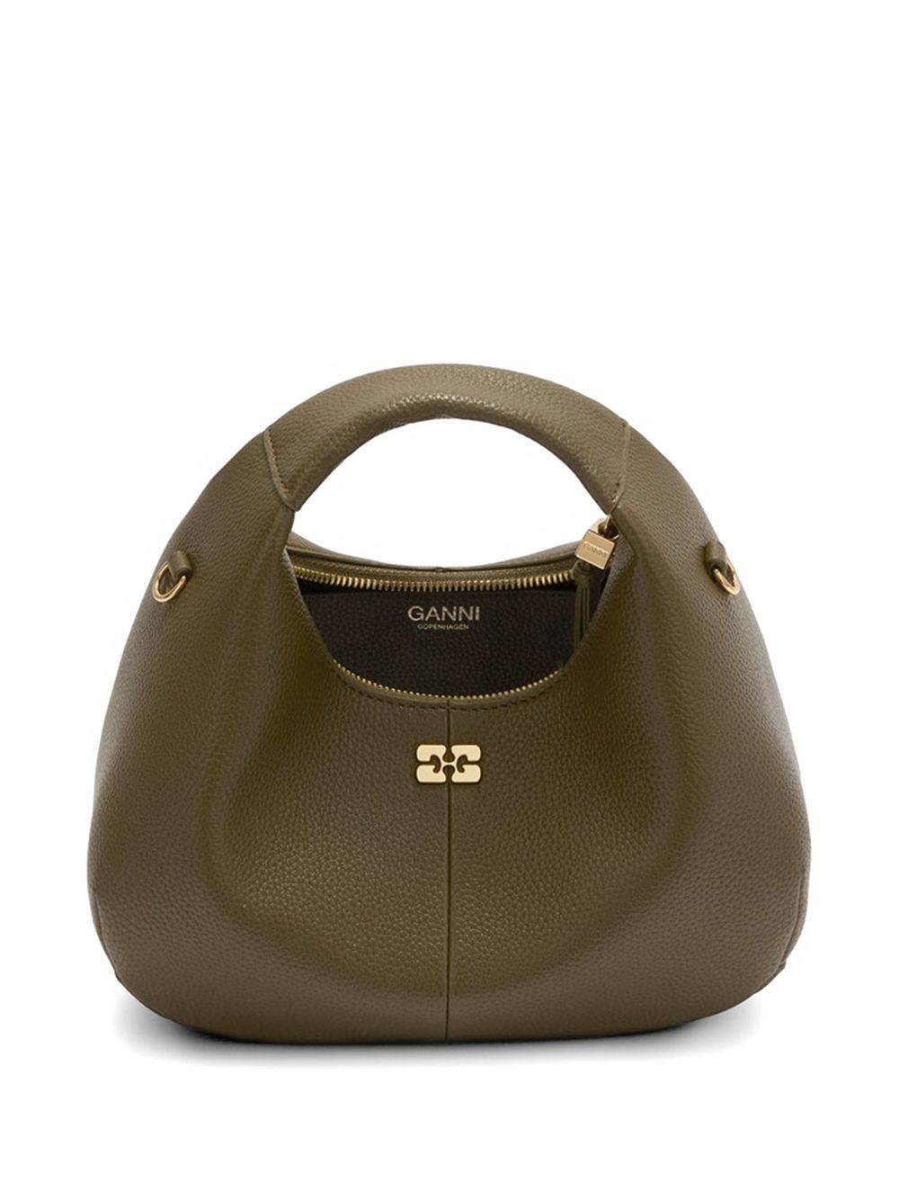 GANNI Borsa Hobo Mini in pelle vegana verde militare con logo