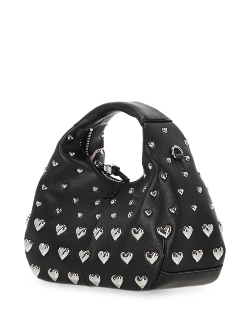 GANNI Borsa Mini Hobo nera con borchie a cuore