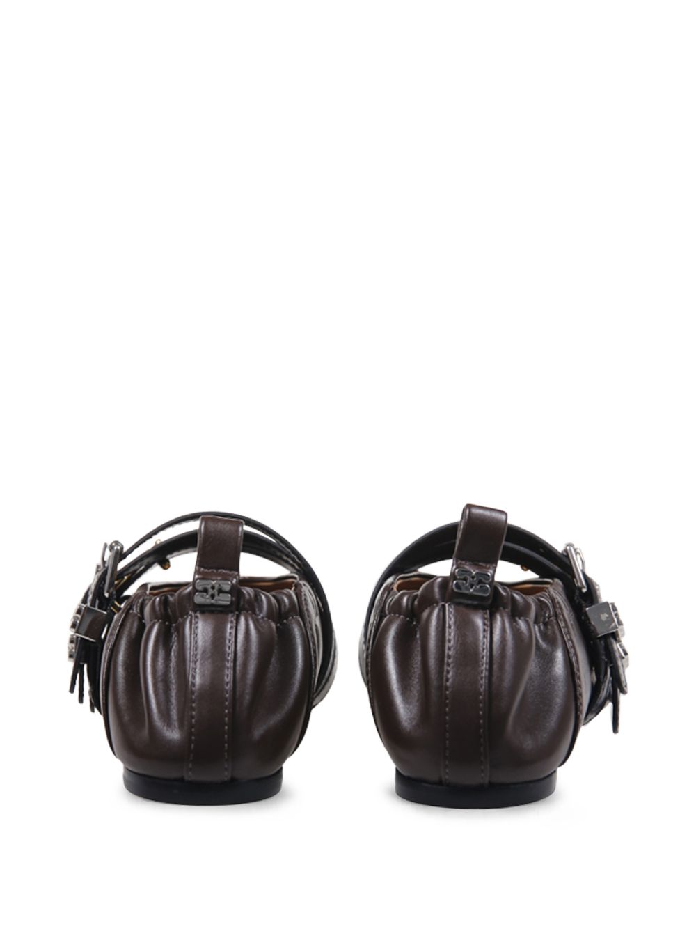 GANNI Ballerine in pelle marrone con lacci e logo dorato