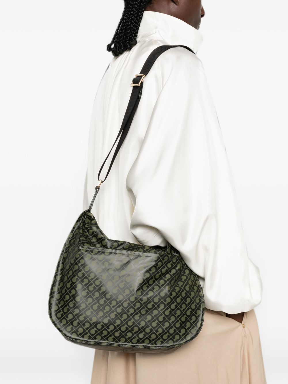 GHERARDINI Borsa Forest a spalla verde con logo all-over