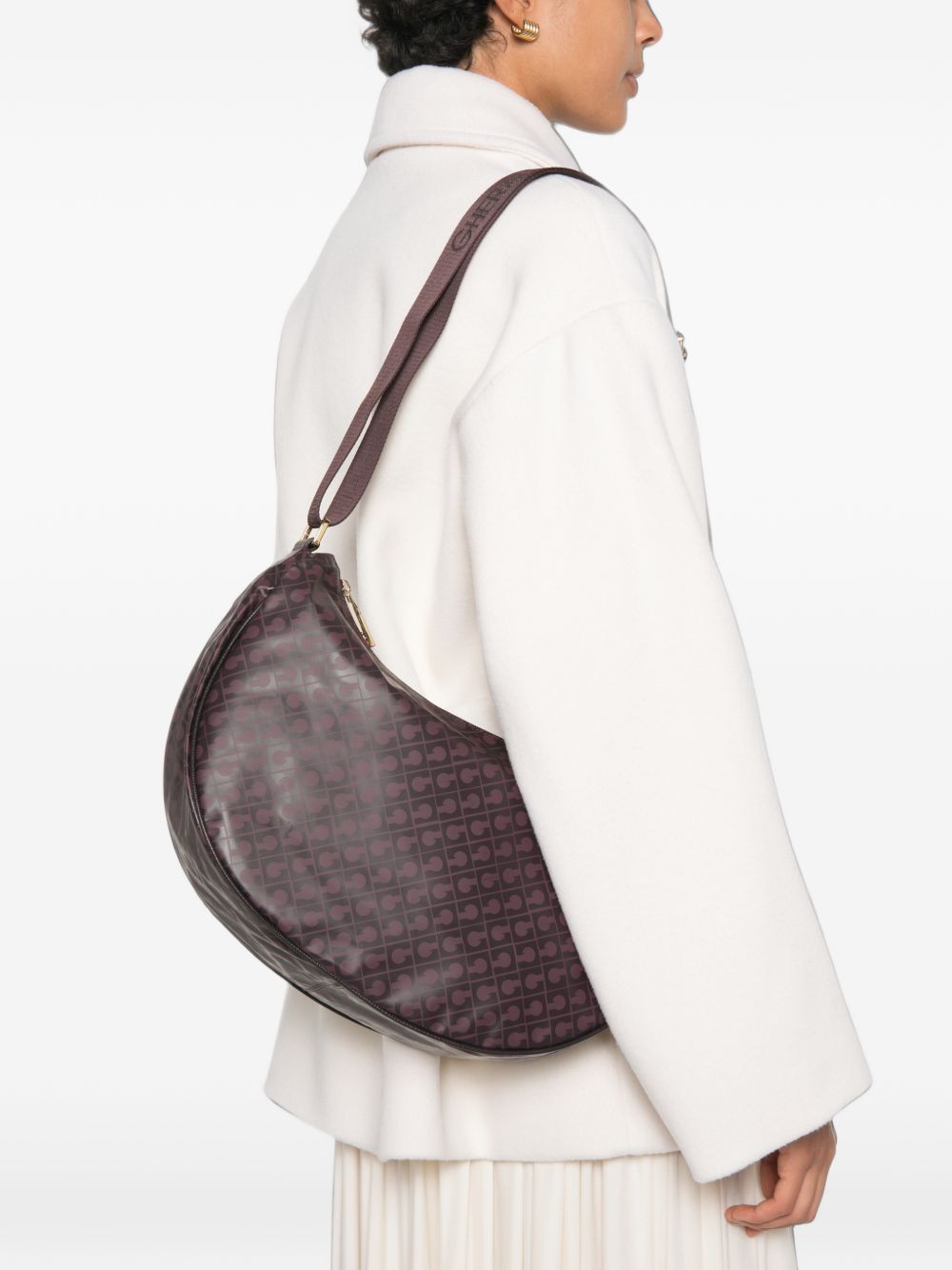 GHERARDINI Borsa Small Hobo bordeaux con logo all-over
