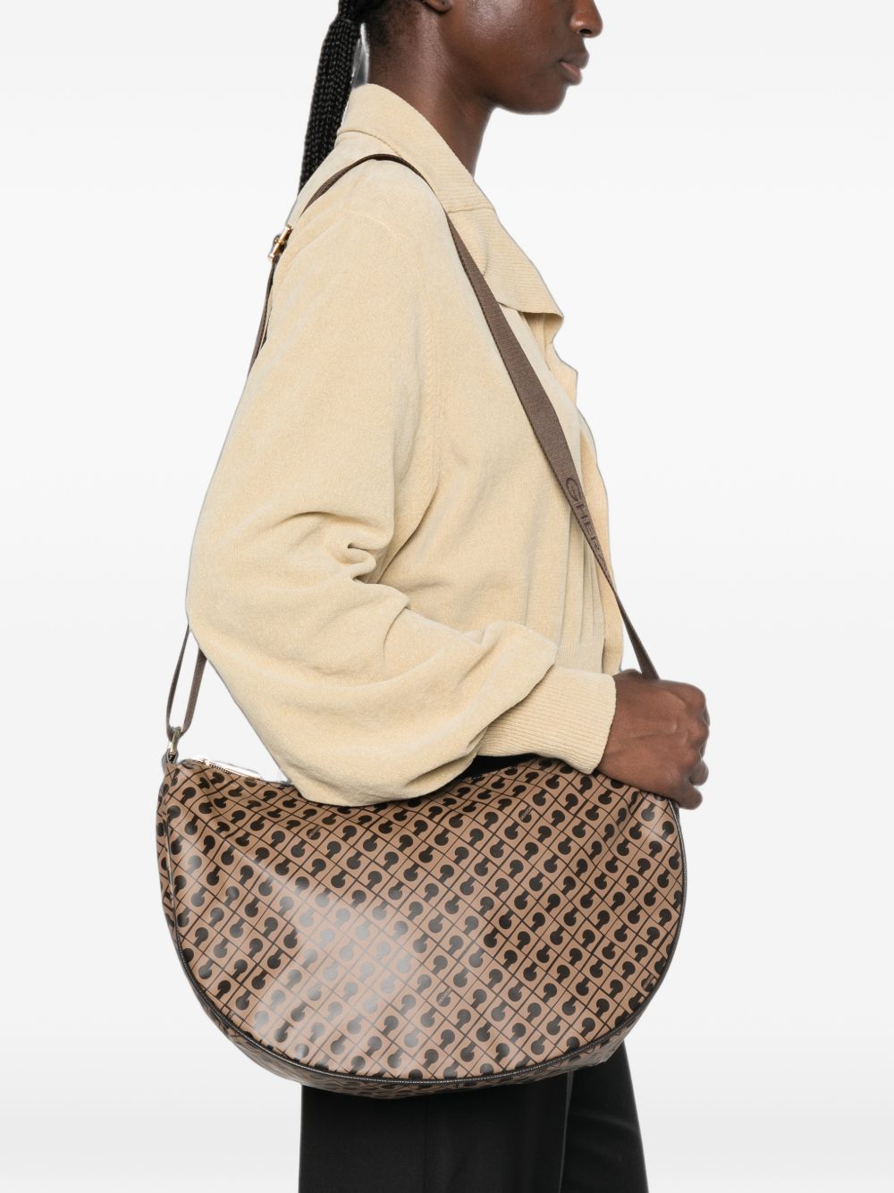 GHERARDINI Borsa Small Hobo beige con logo all-over