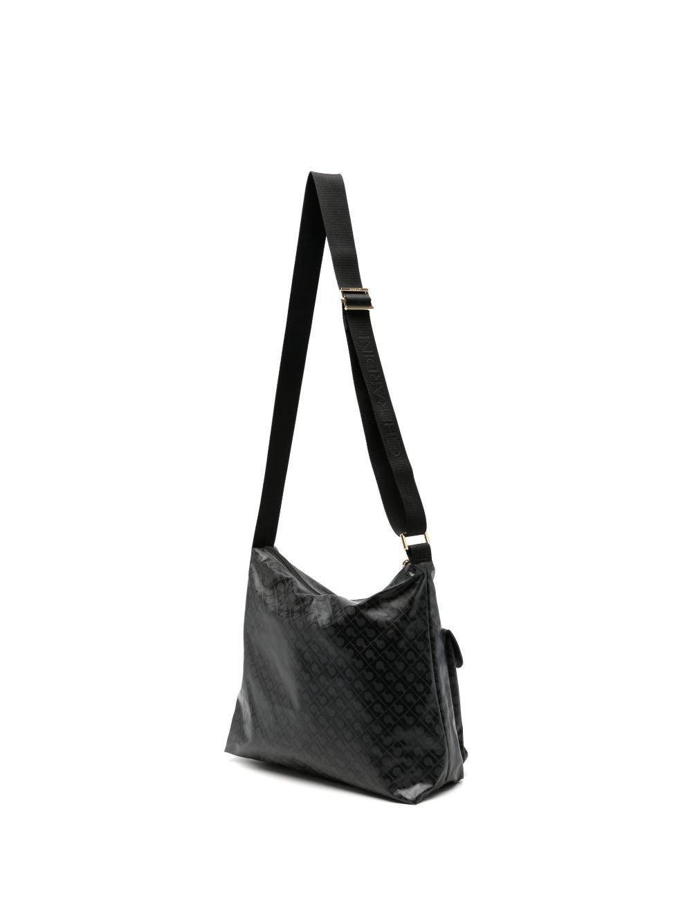 GHERARDINI Borsa Medium Excalibur nera con logo all-over e tasche