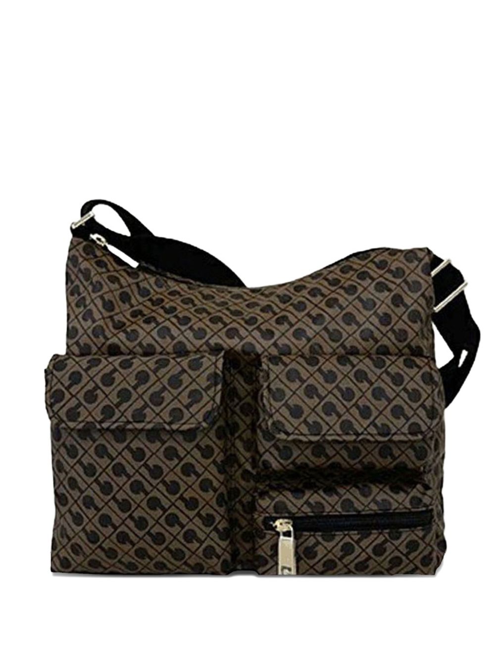 GHERARDINI Borsa Medium Excalibur marrone con logo all-over e tasche