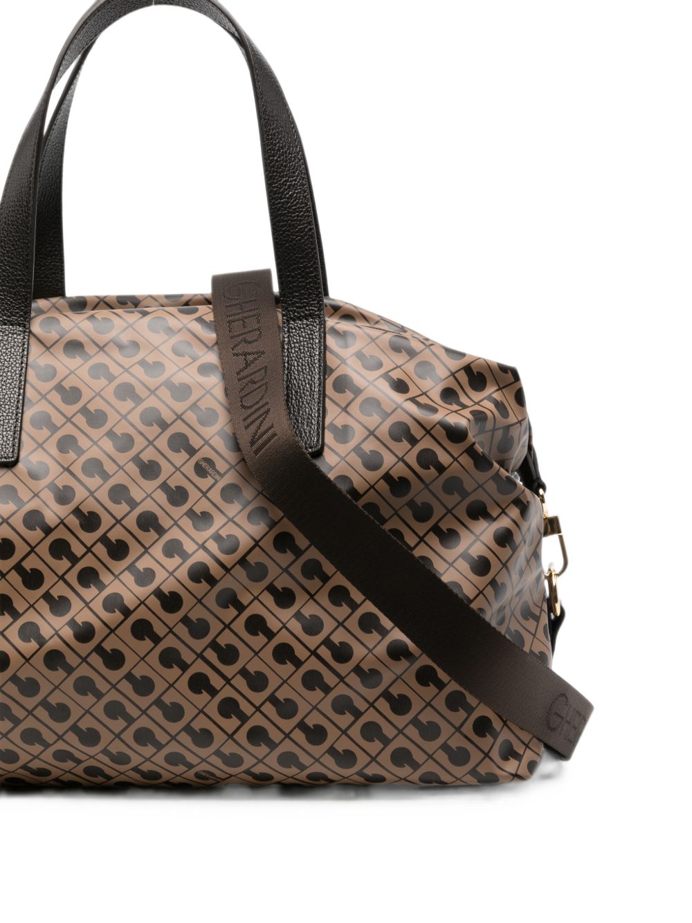 GHERARDINI Borsa a bauletto Bowling Taffee marrone con logo all-over
