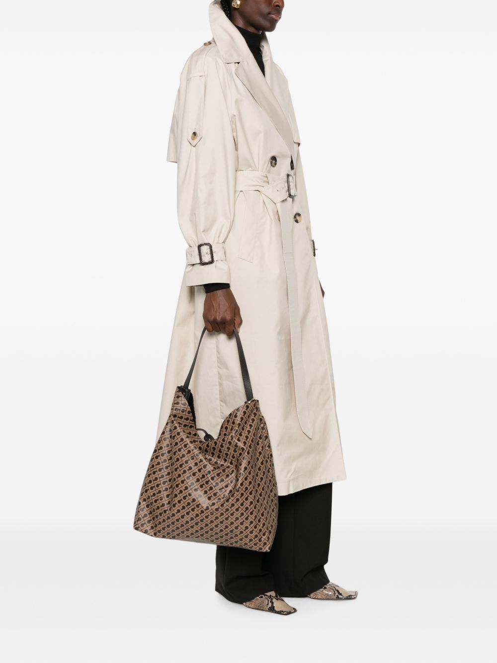 GHERARDINI Borsa Hobo Toffee marrone con logo all-over