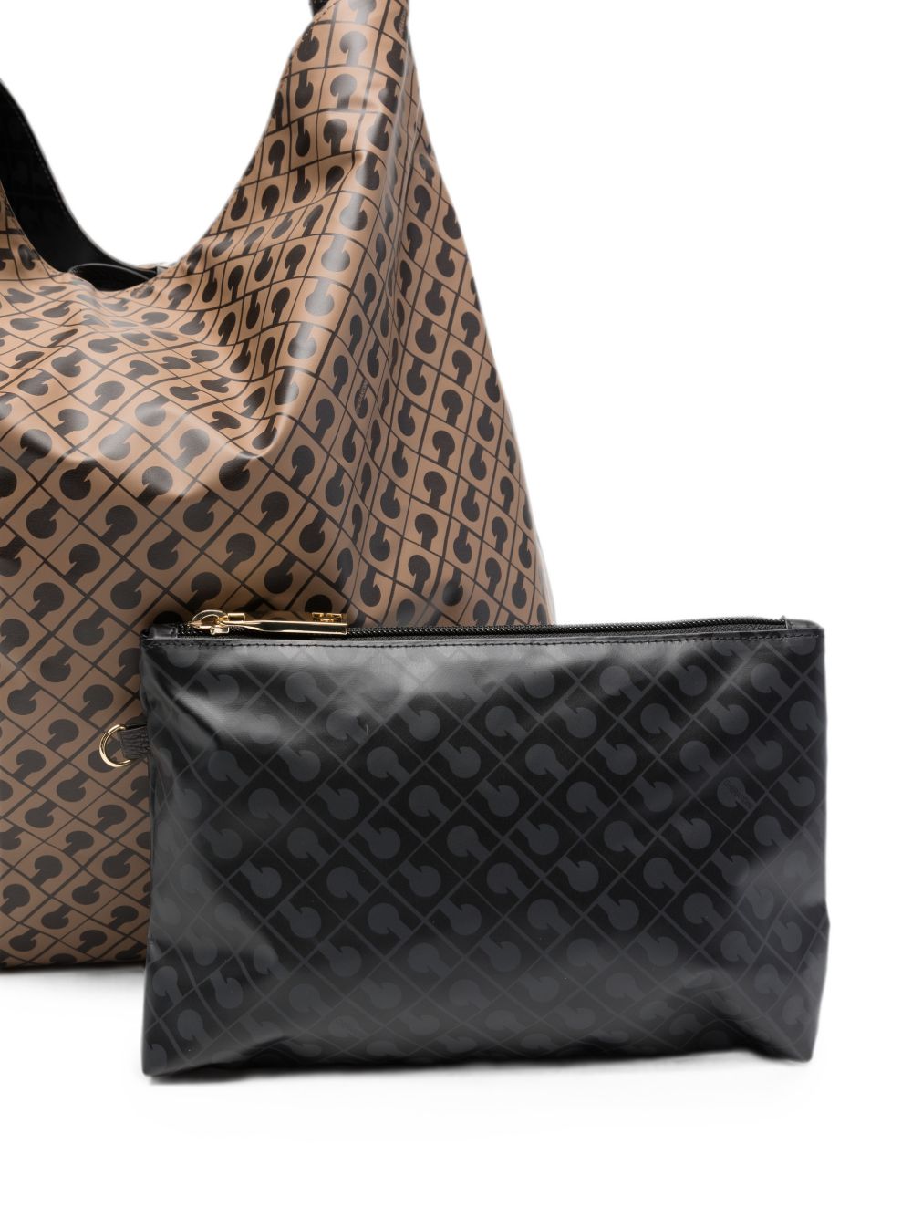 GHERARDINI Borsa Hobo Toffee marrone con logo all-over