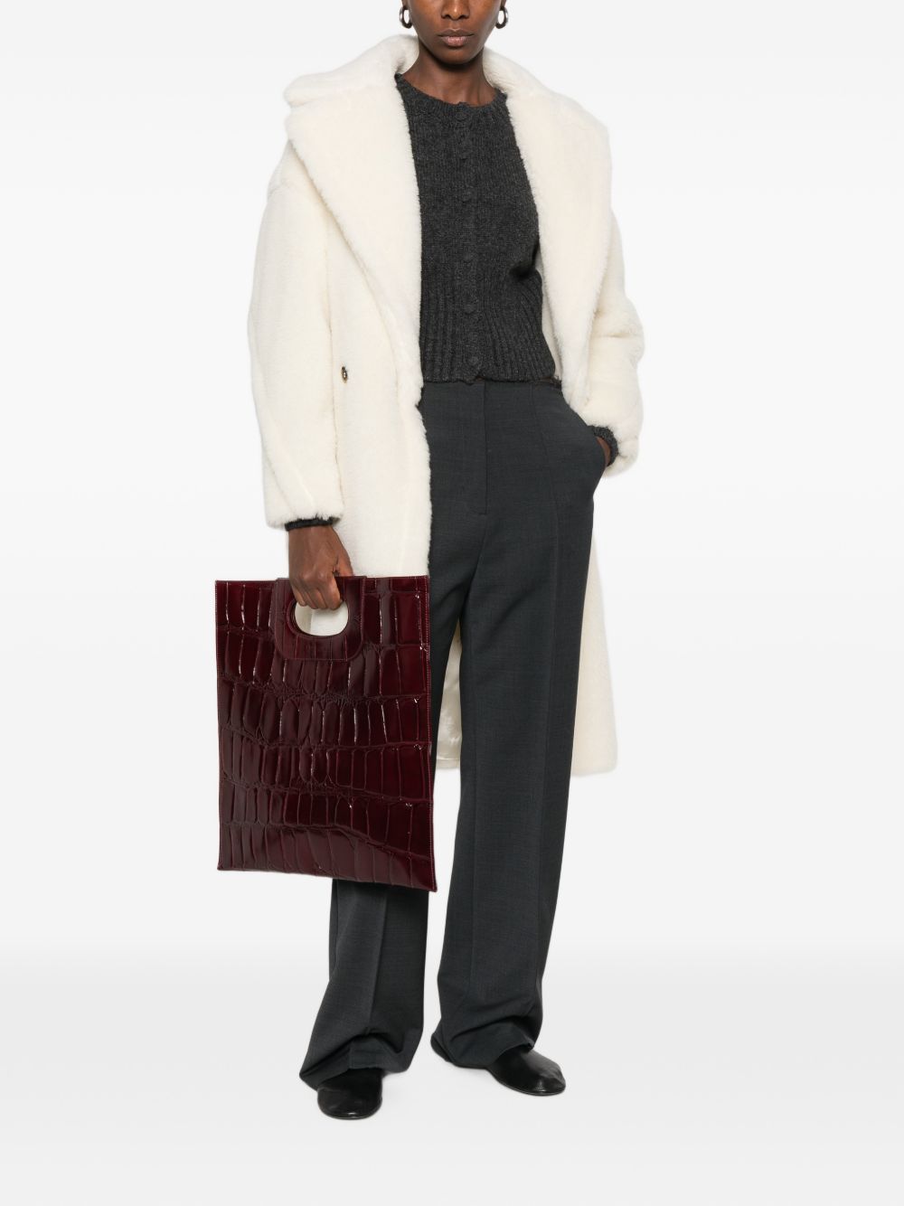 GHERARDINI Borsa Piattina Cocco bordeaux effetto coccodrillo con logo all-over