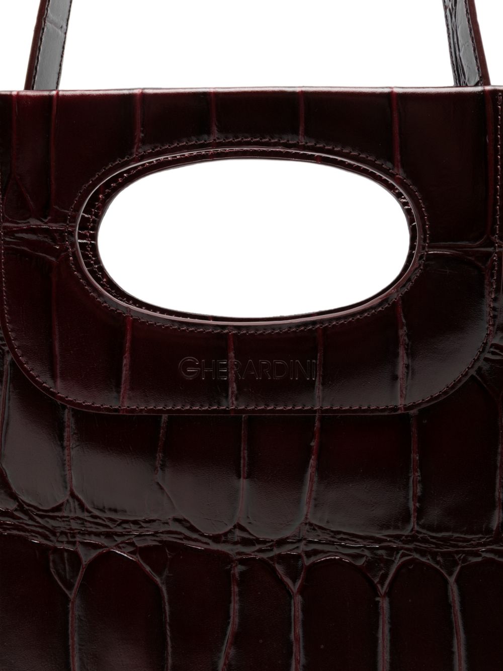 GHERARDINI Borsa Piattina Cocco bordeaux effetto coccodrillo con logo all-over