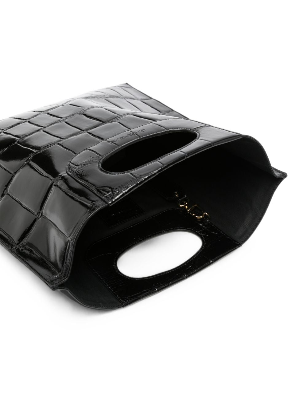 GHERARDINI Borsa Piattina Cocco nera effetto coccodrillo con logo all-over