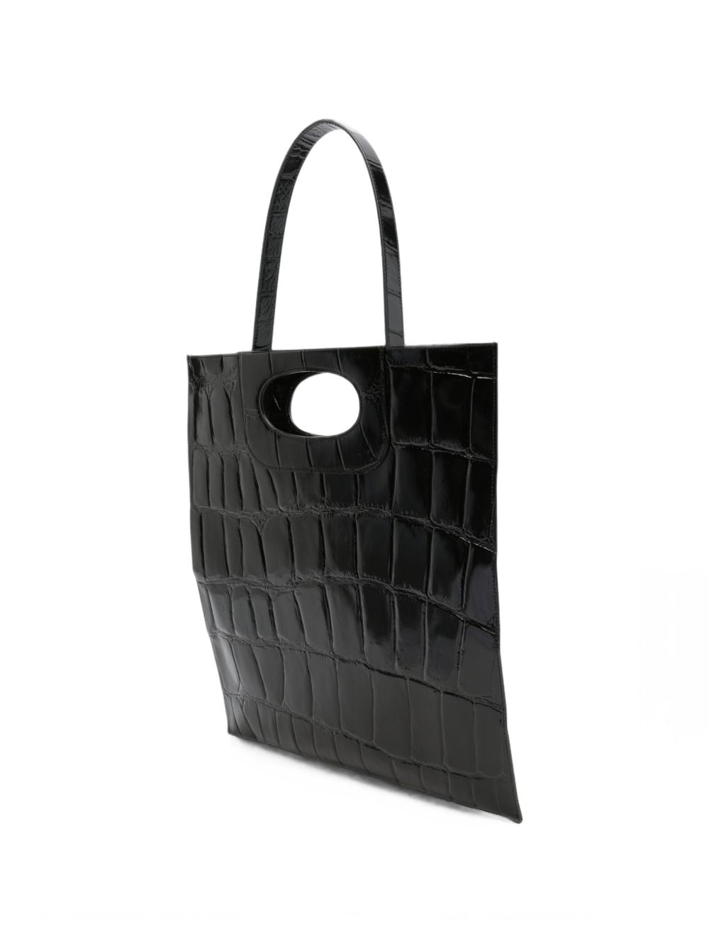 GHERARDINI Borsa Piattina Cocco nera effetto coccodrillo con logo all-over