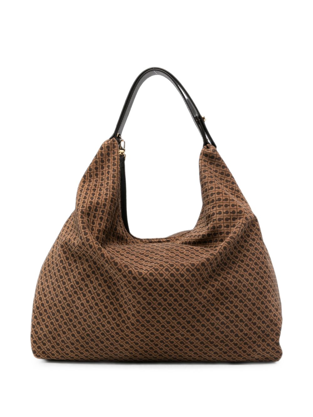 GHERARDINI Borsa Medium Green in pelle marrone con logo all-over