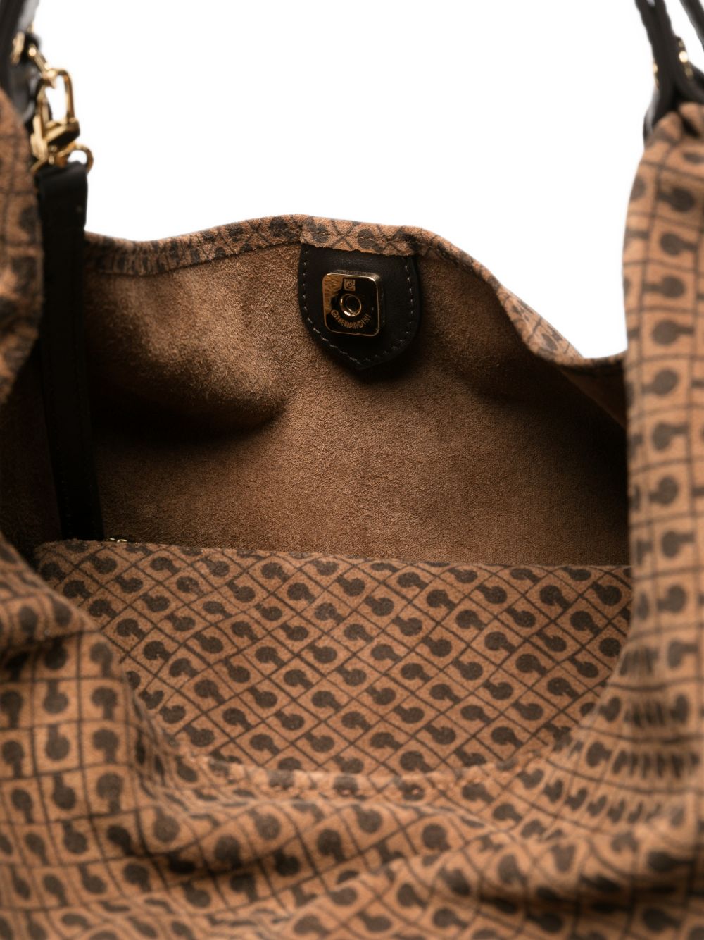 GHERARDINI Borsa Medium Green in pelle marrone con logo all-over