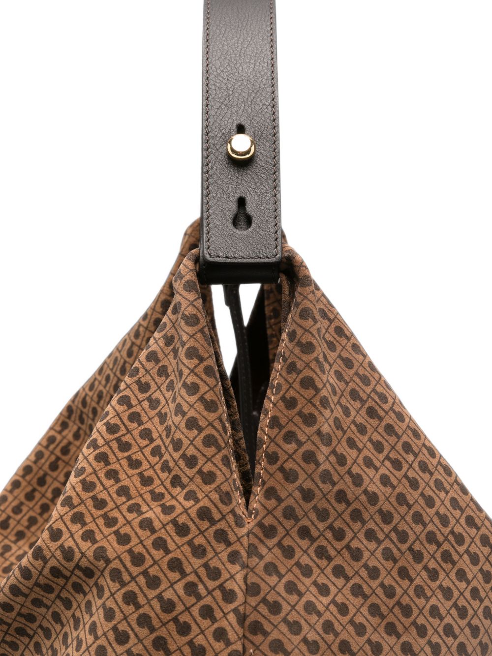 GHERARDINI Borsa Medium Green in pelle marrone con logo all-over