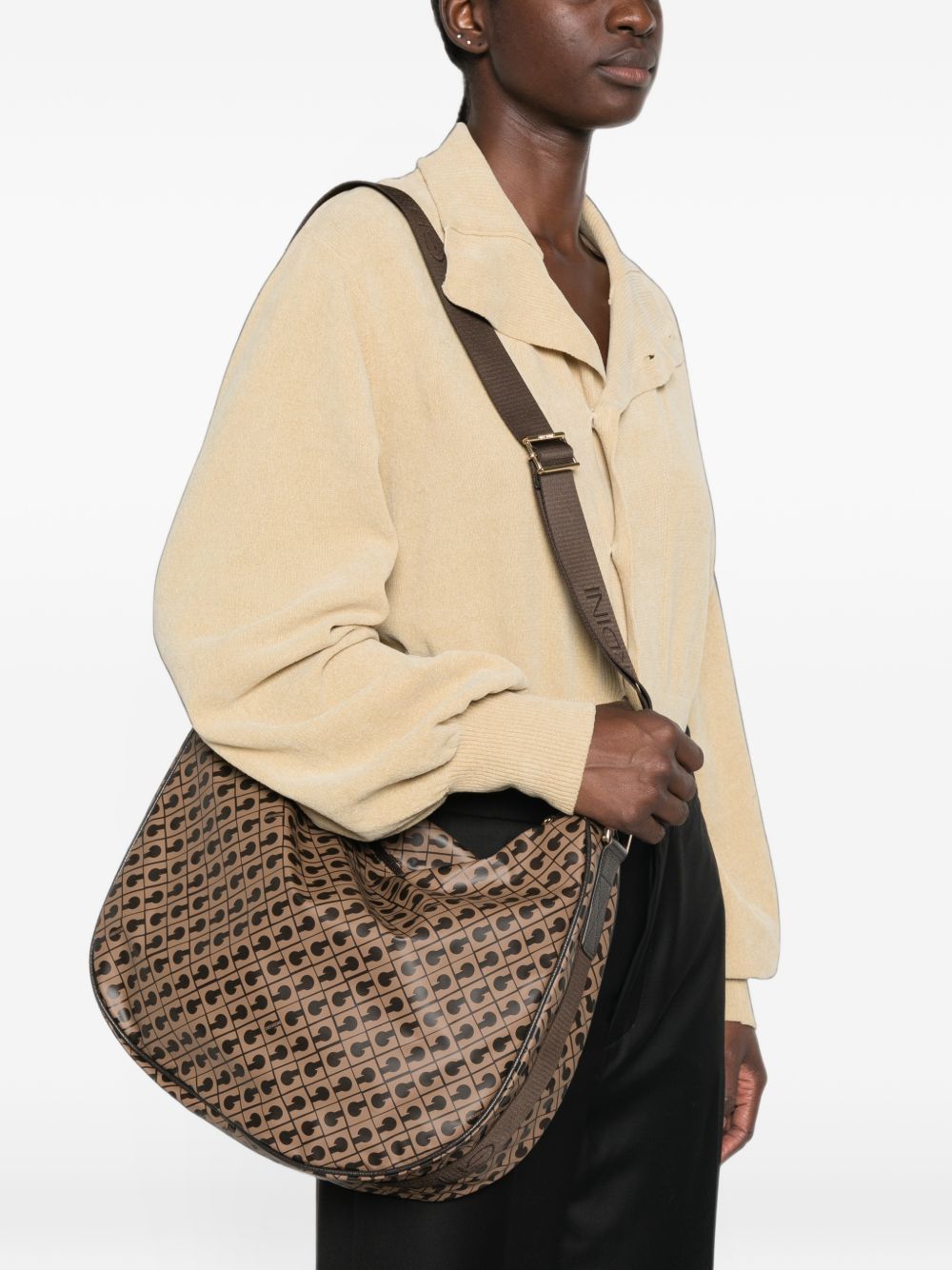 GHERARDINI Borsa Medium Satchel Toffee marrone con logo all-over