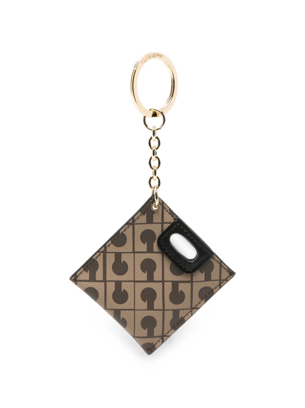 GHERARDINI Portachiavi Piattina Keyring marrone con logo all-over