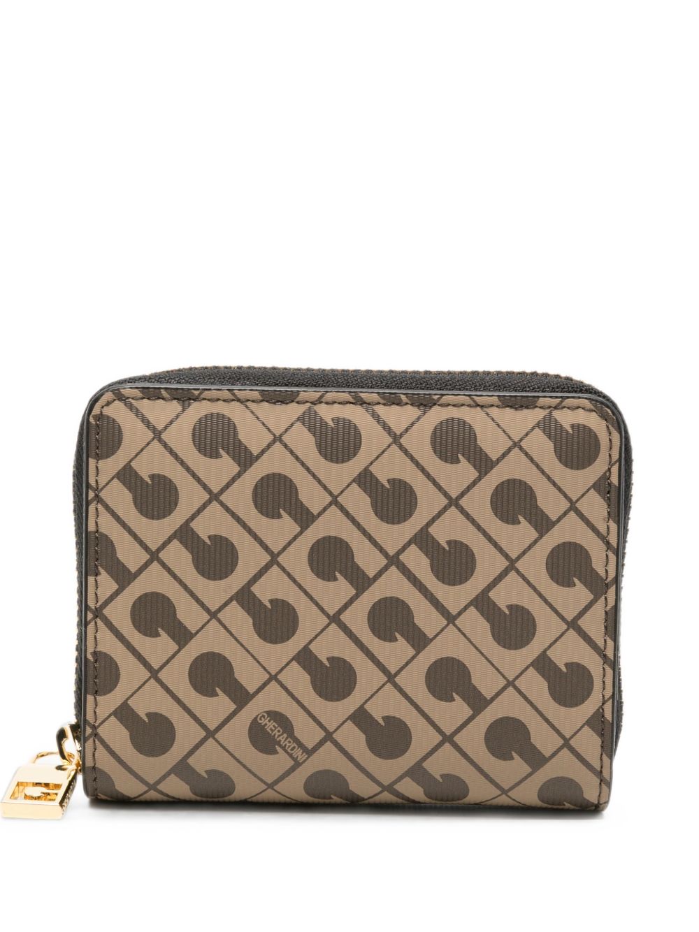 GHERARDINI Portafoglio Small Moka con zip marrone e logo all-over