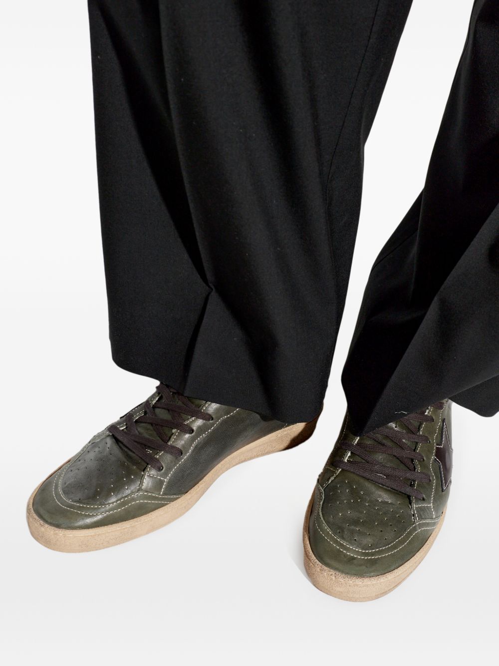 GOLDEN GOOSE Sneakers Ball Star verdi in pelle con dettagli effetto vintage