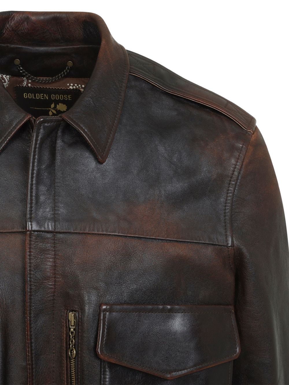 GOLDEN GOOSE Bomber in Pelle Marrone Scuro