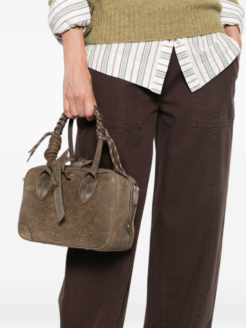 GOLDEN GOOSE Borsa in pelle con decorazioni floreali incise