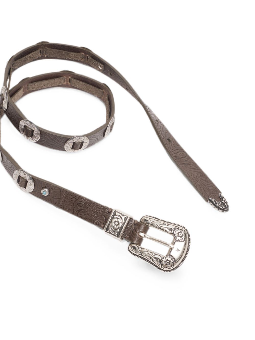 GOLDEN GOOSE Cintura in pelle marrone con fibbia argentata texana