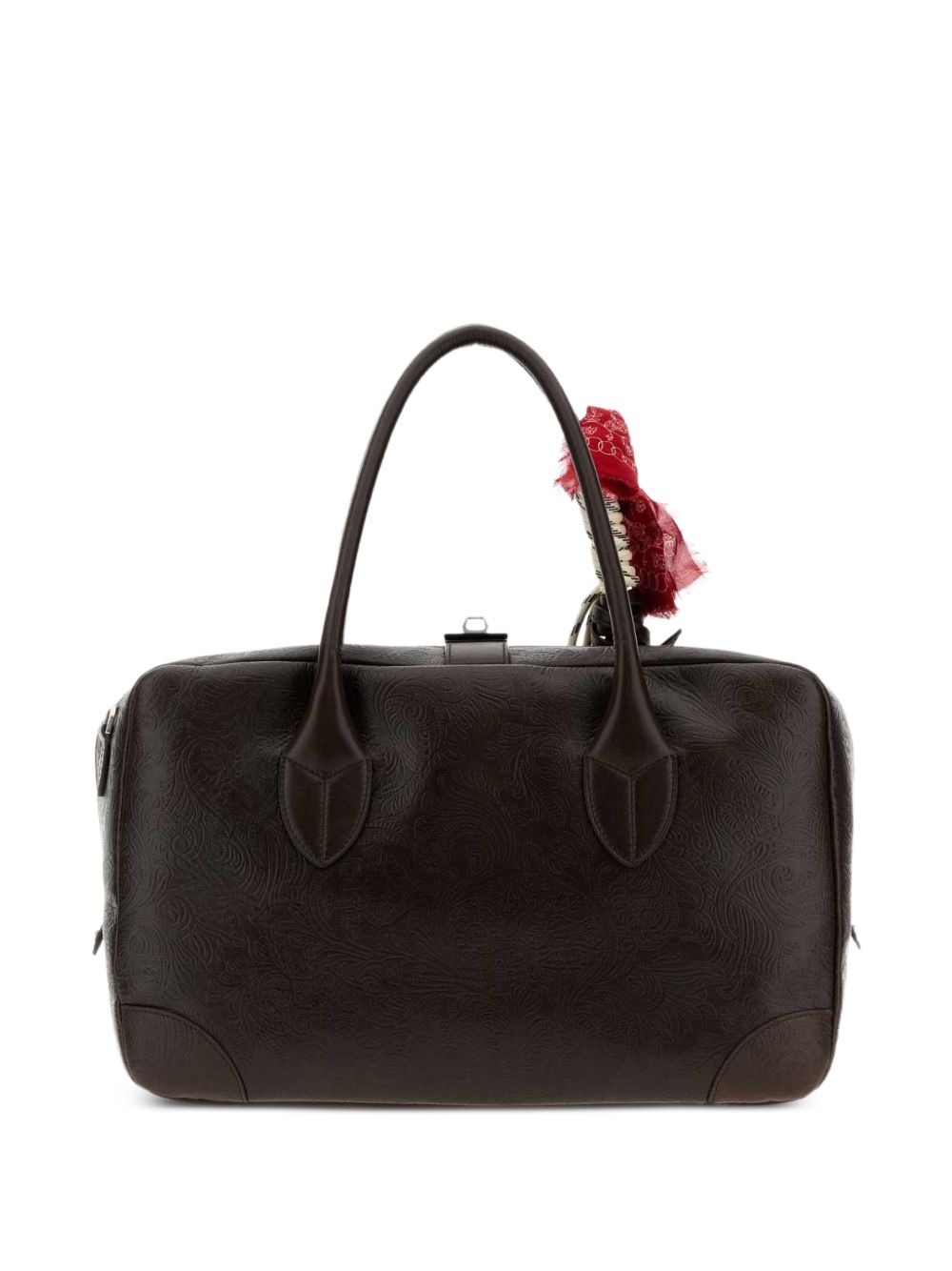 GOLDEN GOOSE Borsa in pelle marrone scuro con incisioni floreali