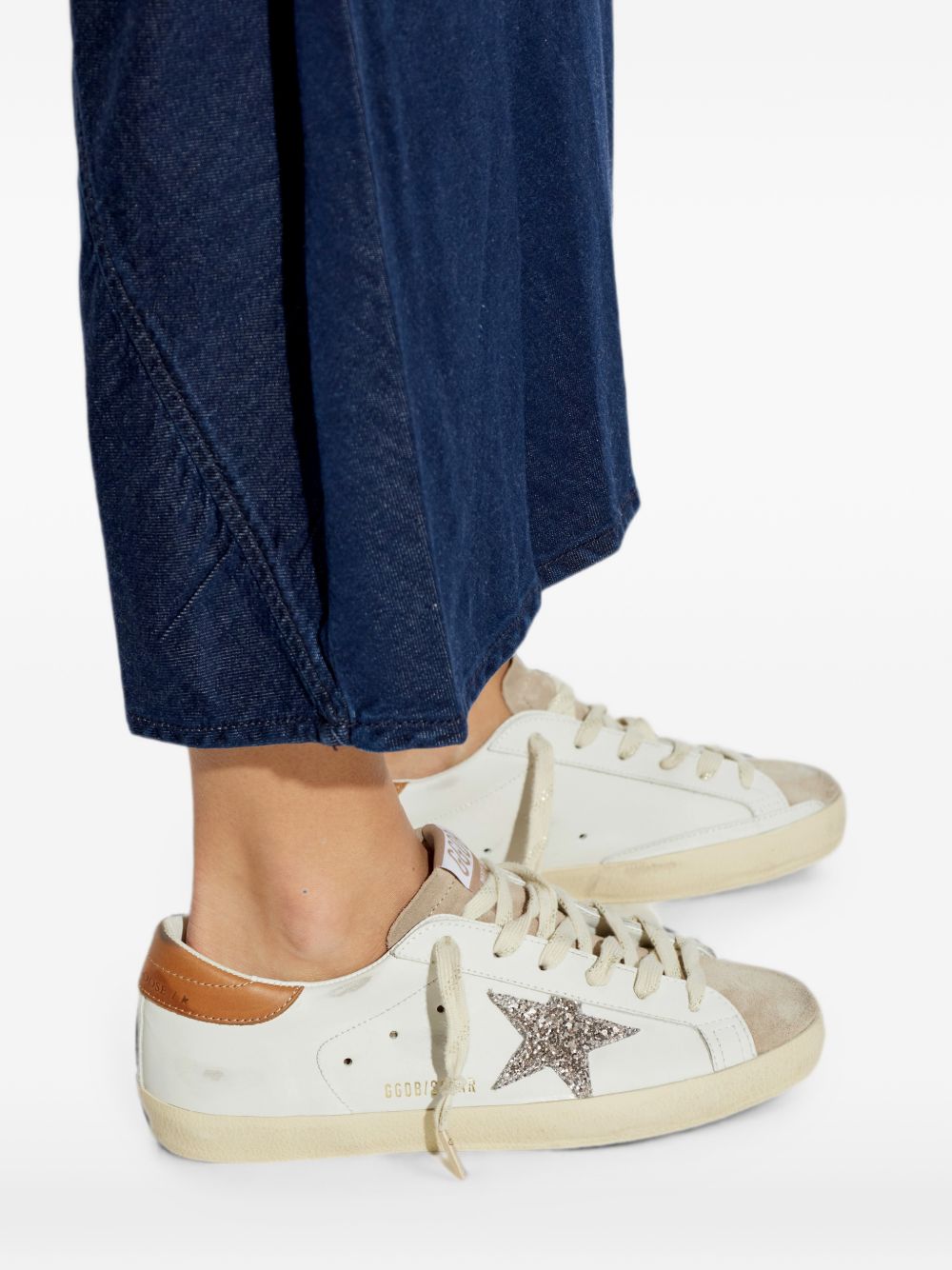 GOLDEN GOOSE Sneakers Super-Star in pelle bianca con stella glitter