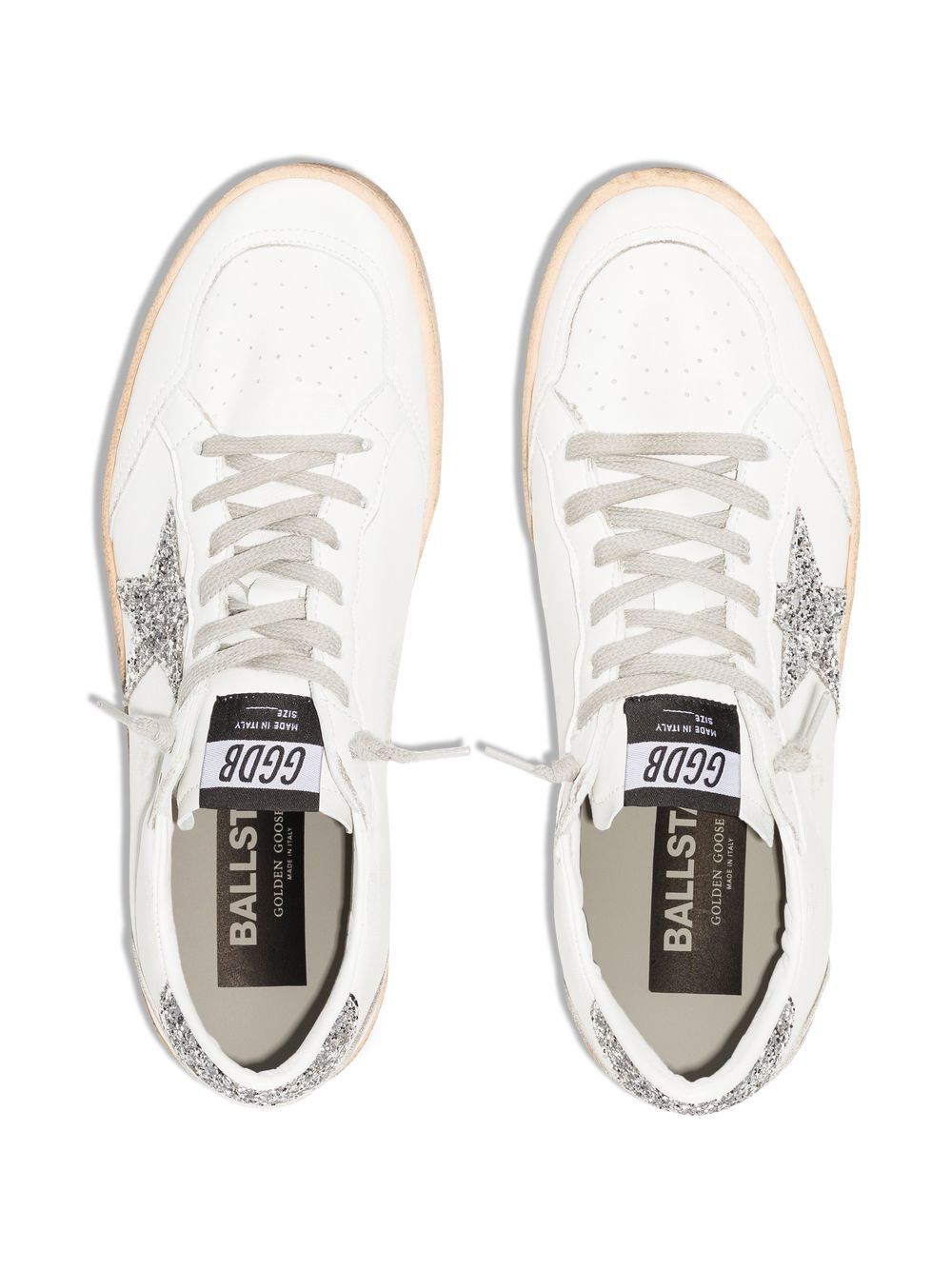 GOLDEN GOOSE Sneakers Ball Star in pelle bianca con dettagli glitter argento