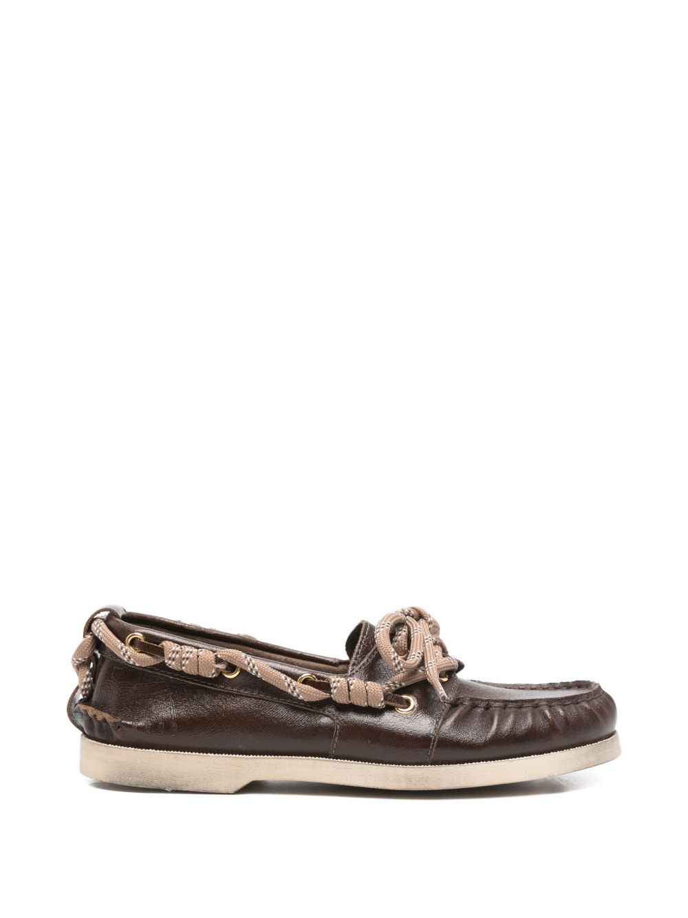 GOLDEN GOOSE Mocassini marroni in pelle con laccio in corda beige