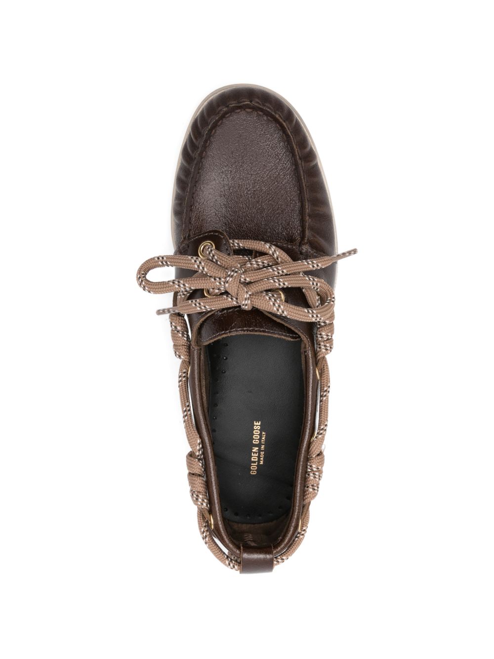 GOLDEN GOOSE Mocassini marroni in pelle con laccio in corda beige
