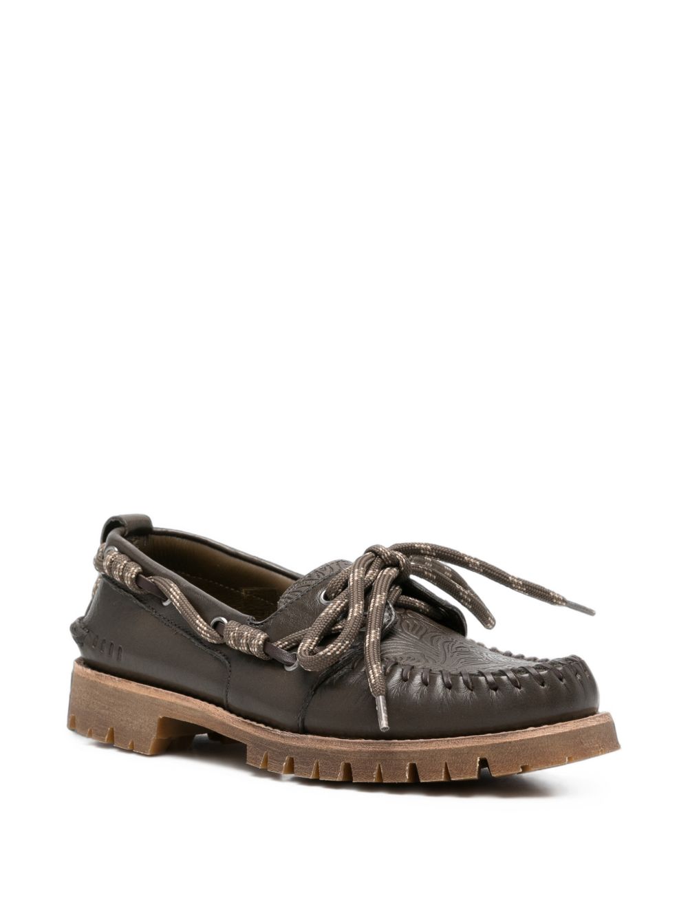 GOLDEN GOOSE Mocassini verdi in pelle con laccio in corda beige