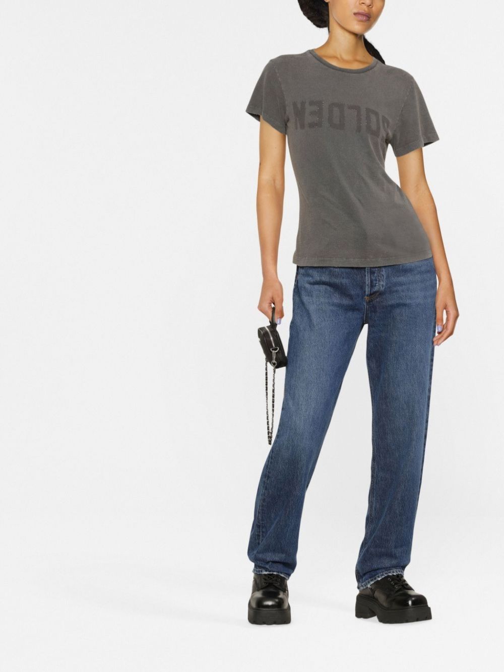 GOLDEN GOOSE T-shirt grigia a maniche corte con logo Big sul petto