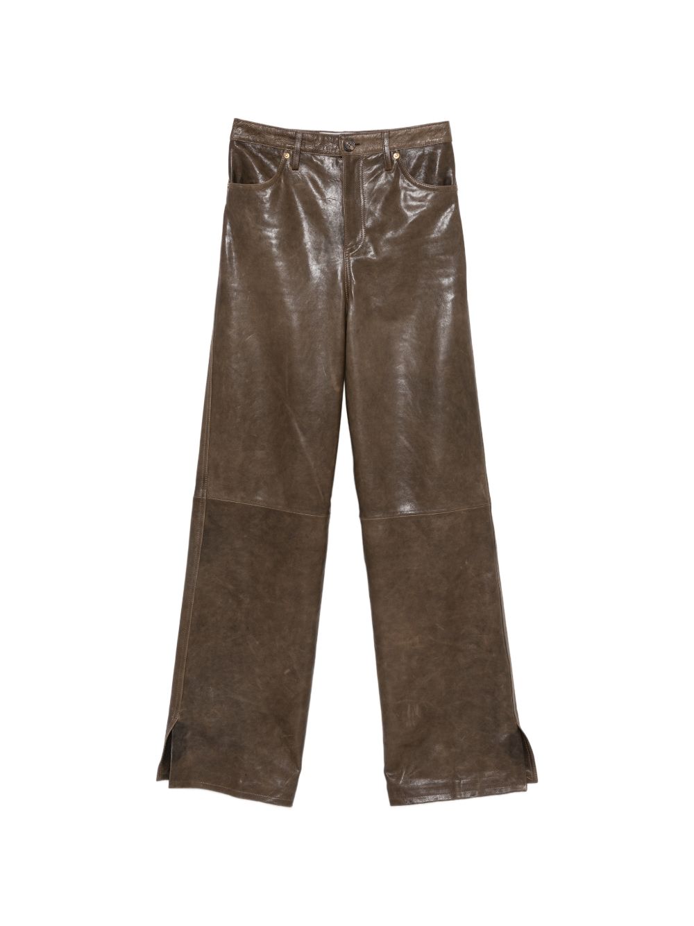 GOLDEN GOOSE Pantaloni verdi in pelle con tasche
