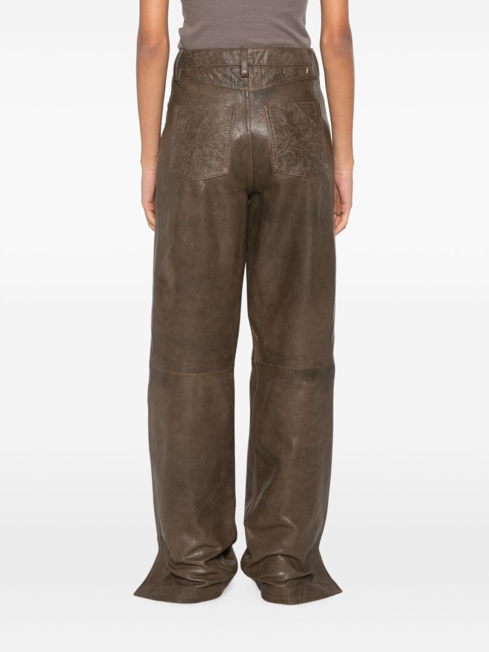 GOLDEN GOOSE Pantaloni verdi in pelle con tasche