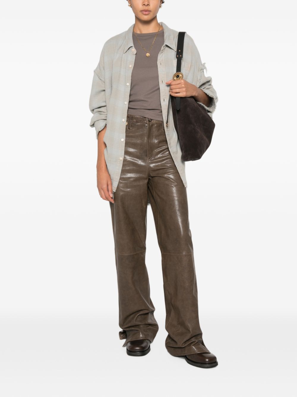 GOLDEN GOOSE Pantaloni verdi in pelle con tasche