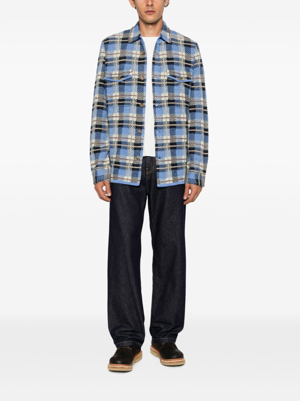 GUEST IN RESIDENCE Camicia in cashmere a quadri blu