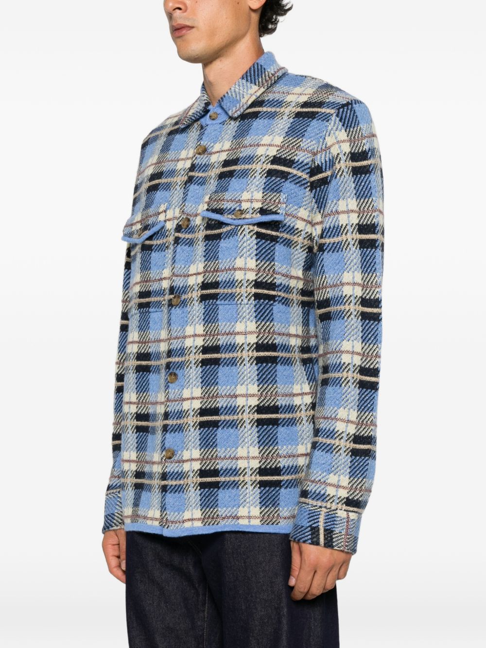 GUEST IN RESIDENCE Camicia in cashmere a quadri blu